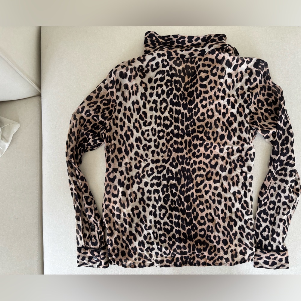 GANNI leopard 🐆 blouse button down shirt top long sleeves 34 XS - Picture 6 of 10